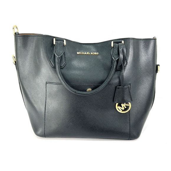 Michael Kors Black Saffiano Large Sutton Satchel Tote Purse Gold Hardware - Picture 1 of 16